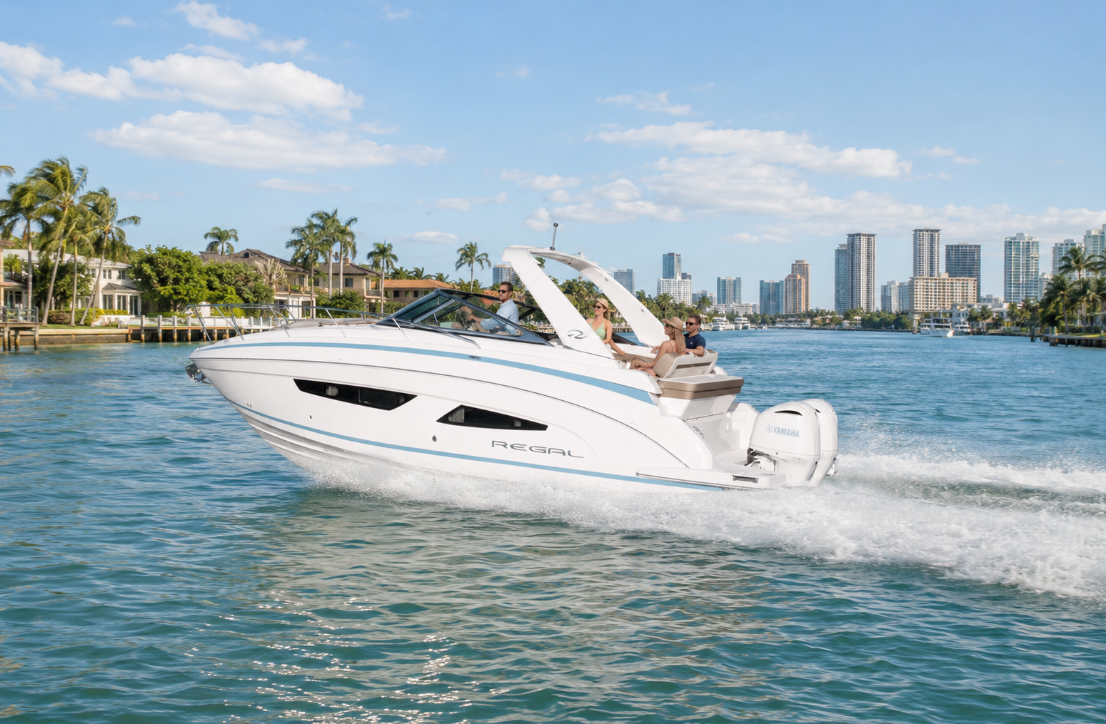 Chill Two Regal 33 OBX cruising at golden hour in Miami